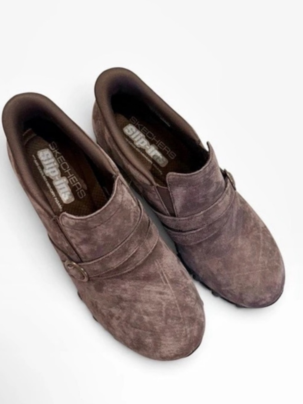 Skechers Hands Free Slip-Ins Brown Suede Leather Buckle Shoes Women’s 9 159313